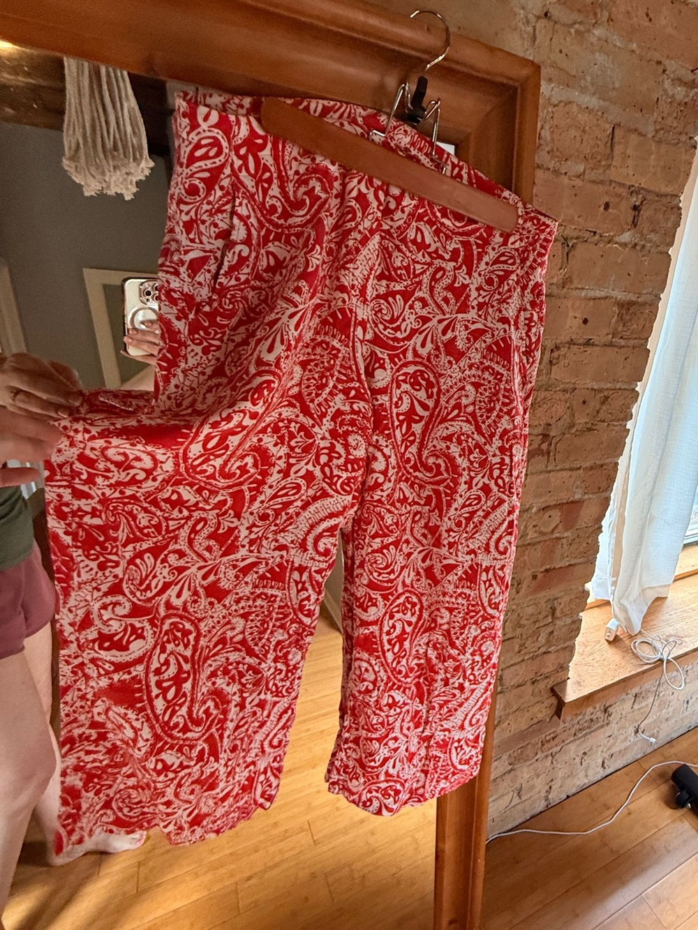 LOFT Orange and White Paisley Wide-Leg Pants - Picture 2 of 5